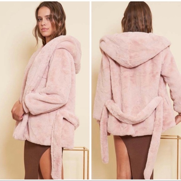 anthemoessa Jackets & Blazers - SUPER SOFT BELTED FAUX FUR BLUSH TIE WRAP COAT